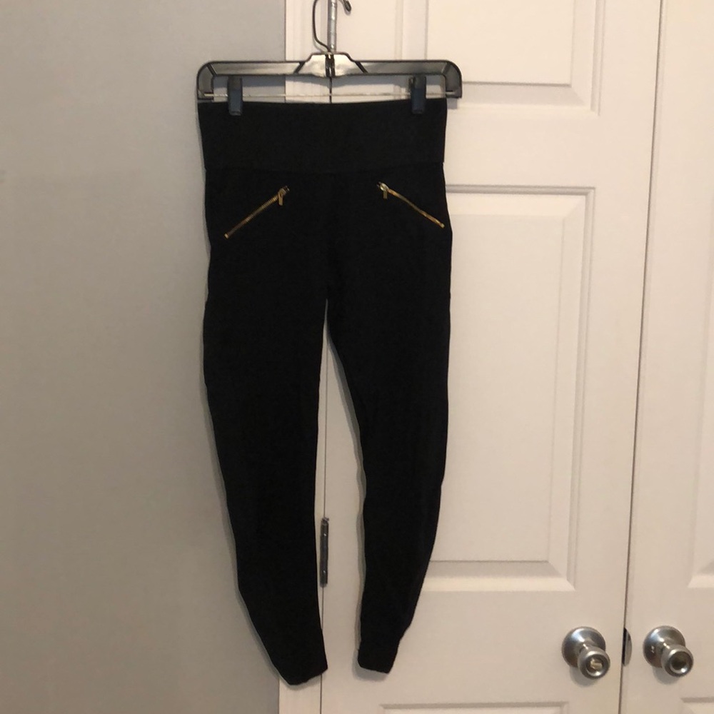 Zara Black High Waisted Gold Zipper Leggings